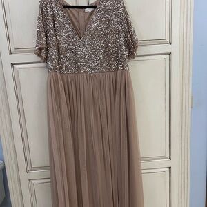 Elegant Sequin Gown in Taupe